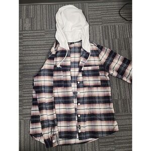 CQR‎ Flannel Shirt With Hood Size M. Button Down.